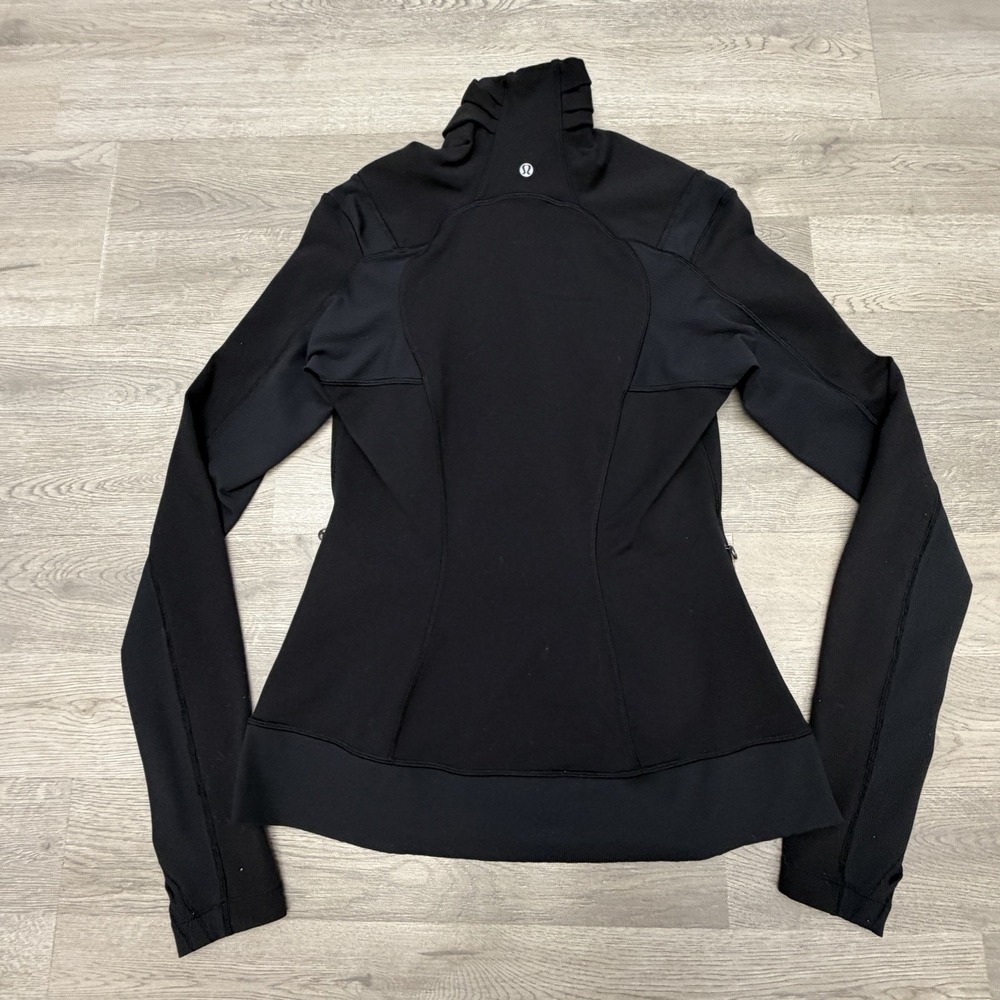 Lululemon Bhakti Yoga Jacket Womens 8 Black Asymmetrical Zip Luon Thumbholes - Picture 5 of 9